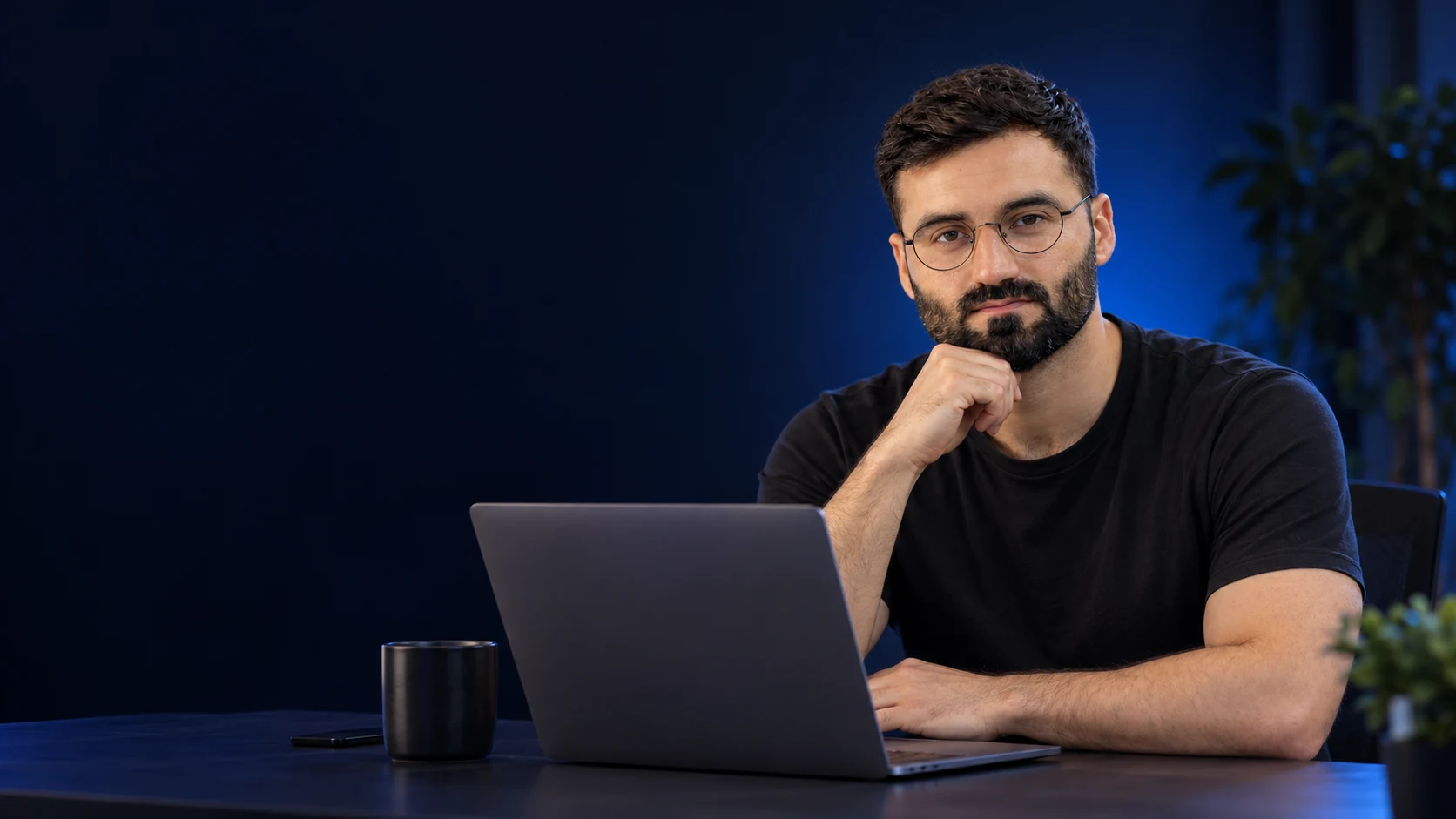Website development process: Sami Kamboh working at a laptop